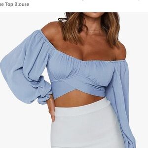 Off-Shoulder Blue Crop Top Longsleeve